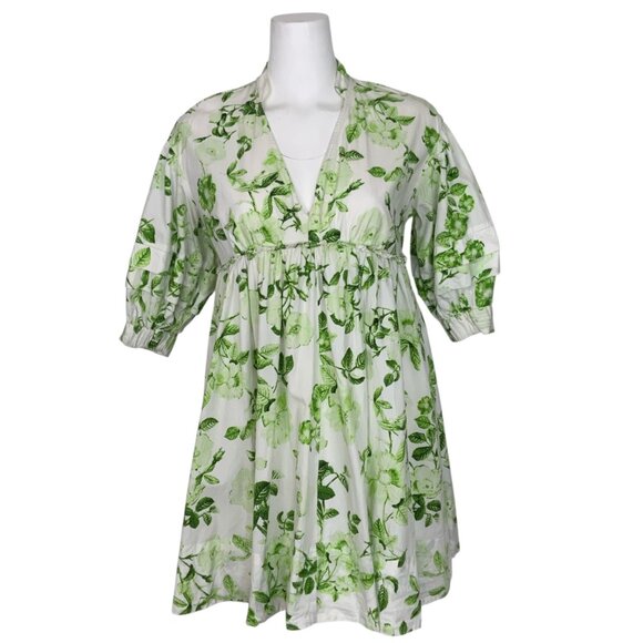 Anthropologie Maeve V-Neck Tunic Mini Dress XS Green Floral - Picture 2 of 16